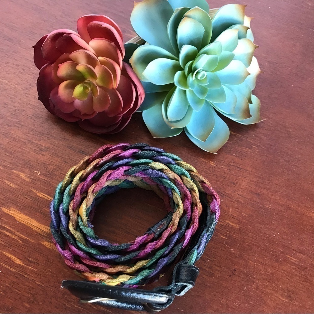 Chic Y2K Multi Color Braided Split Leather Belt - Picture 2 of 8